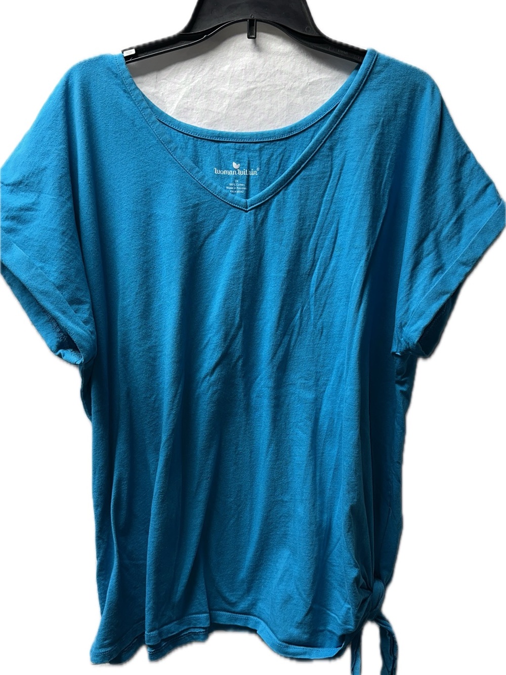 Woman Within Teal V-Neck Short Sleeve Tie-Hem Top